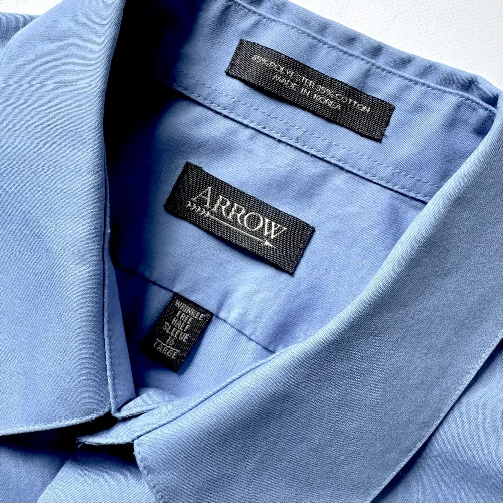Arrow Wrinkle Free Half Sleeve Blue Men's Shirt Size 16-16 1/2 Large - Picture 3 of 11